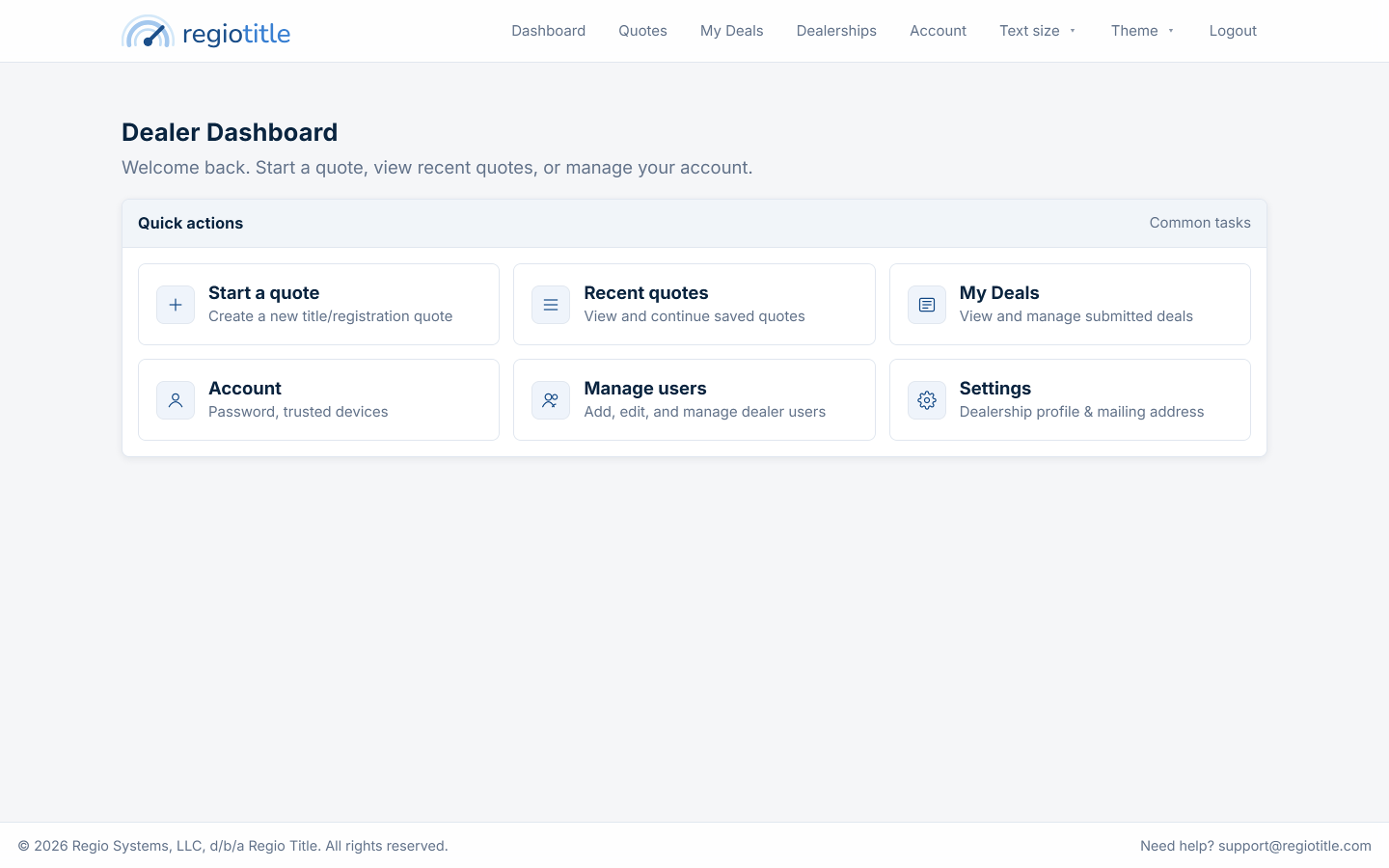 Dealer dashboard with quick actions